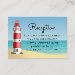 Beach Lighthouse Blue Nautical Wedding Reception Enclosure Card