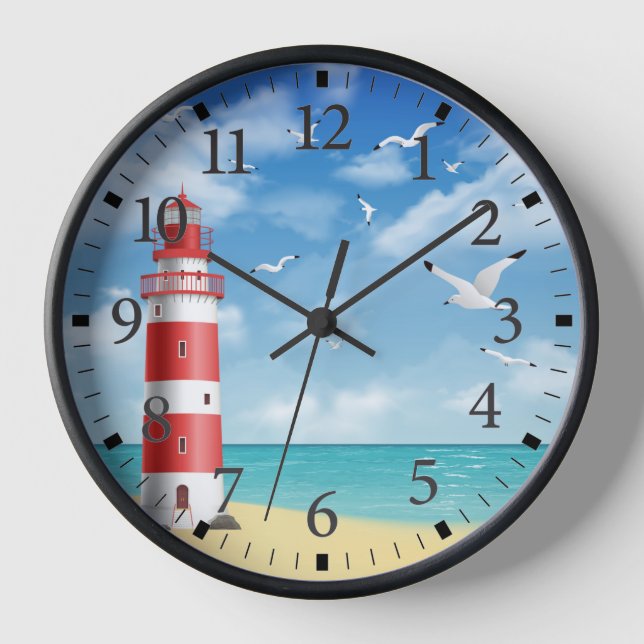 Beach Lighthouse Seagull Wall Clock (Front)