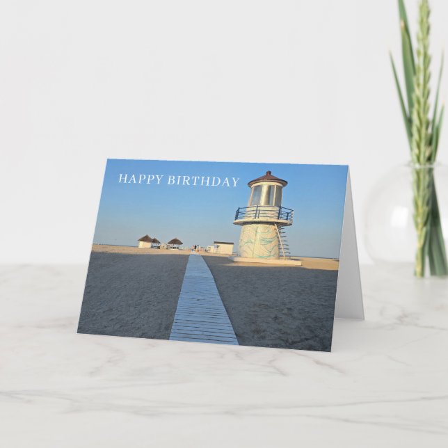 Beach lighthouse view birthday card (Front)