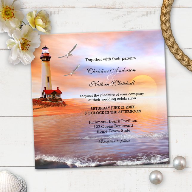 Beach Lighthouse Wedding Invitation (Creator Uploaded)