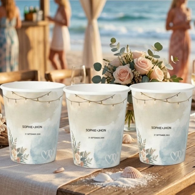 Beach Lighting Elegant Minimal Modern wedding Paper Cups (Creator Uploaded)