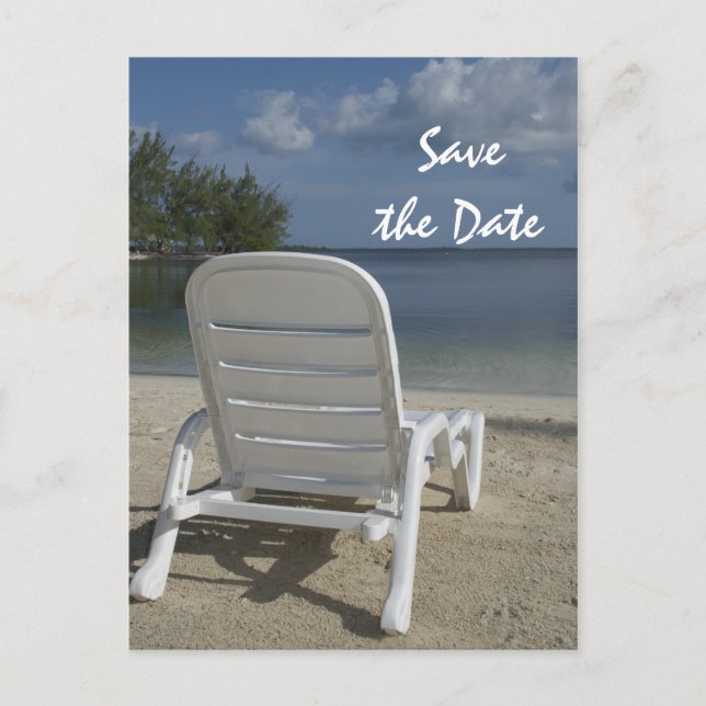 Beach Lounge Chair Wedding Save the Date Announcement Postcard (Front)