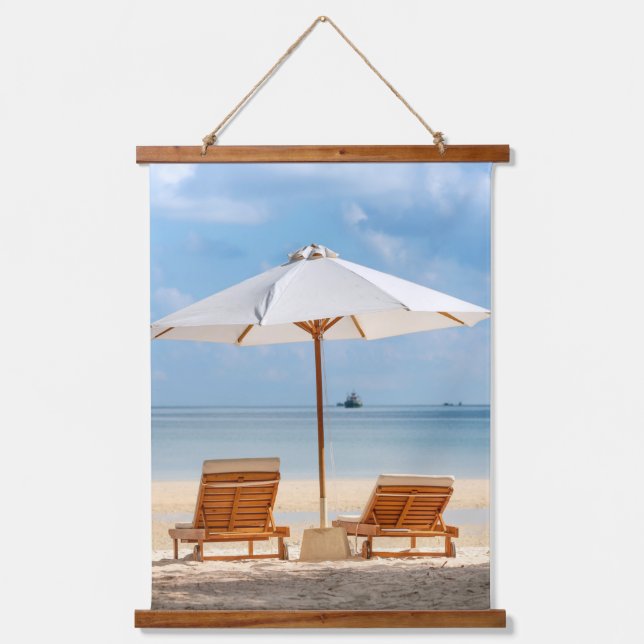Beach Lounge Chairs with Umbrella Hanging Tapestry (Front)