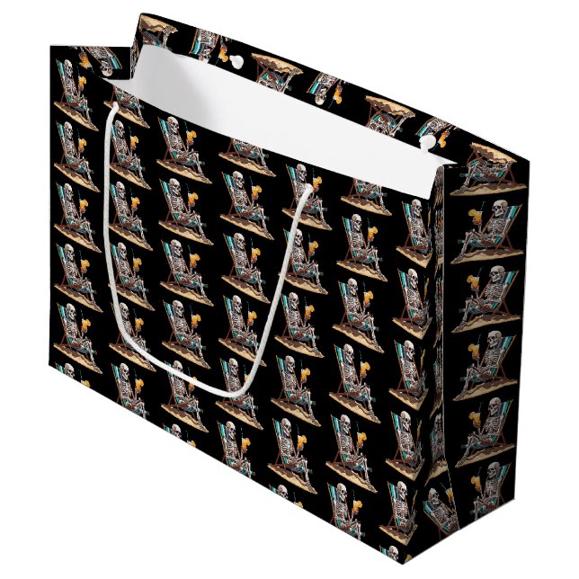 Beach Lounging Skeleton Halloween Large Gift Bag (Front Angled)