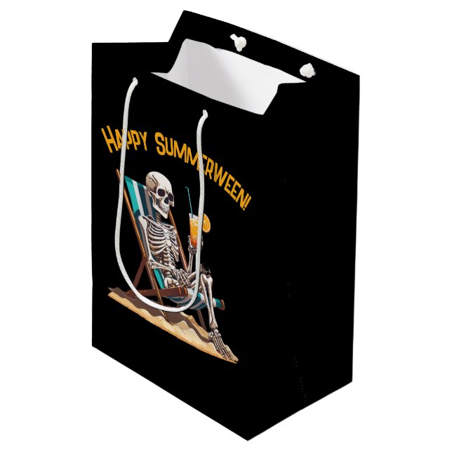 Beach Lounging Skeleton Halloween Medium Gift Bag (Front Angled)