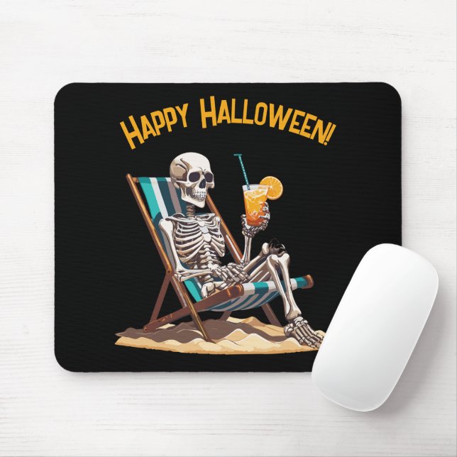 Beach Lounging Skeleton Halloween Mouse Pad (With Mouse)