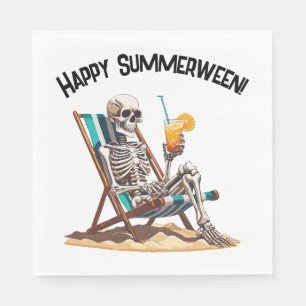Beach Lounging Skeleton Halloween Napkin