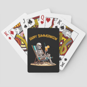Beach Lounging Skeleton Halloween Playing Cards