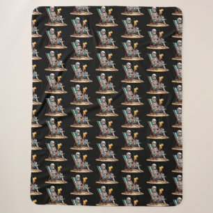 Beach Lounging Skeleton Halloween Sherpa Blanket