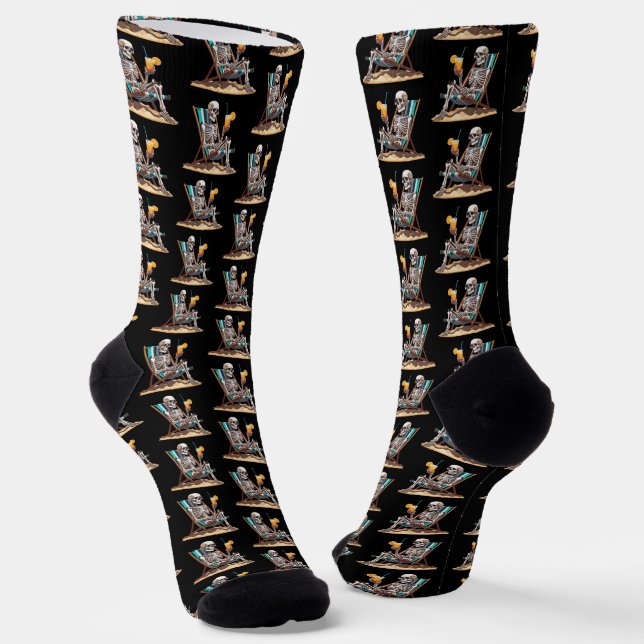 Beach Lounging Skeleton Halloween Socks (Angled)