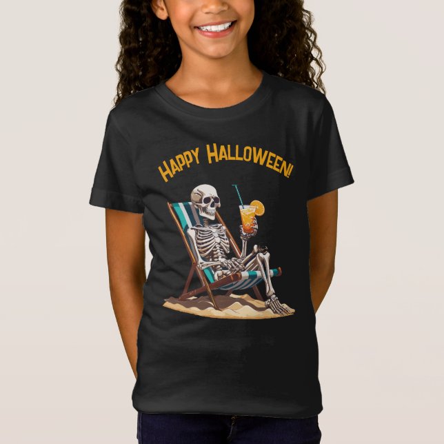 Beach Lounging Skeleton Halloween T-Shirt (Front)