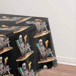 Beach Lounging Skeleton Halloween Tablecloth