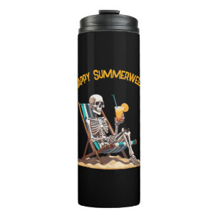 Beach Lounging Skeleton Halloween Thermal Tumbler