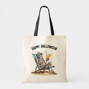 Beach Lounging Skeleton Halloween Tote Bag