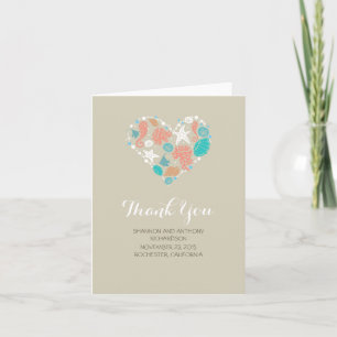 beach love heart romantic wedding thank you card