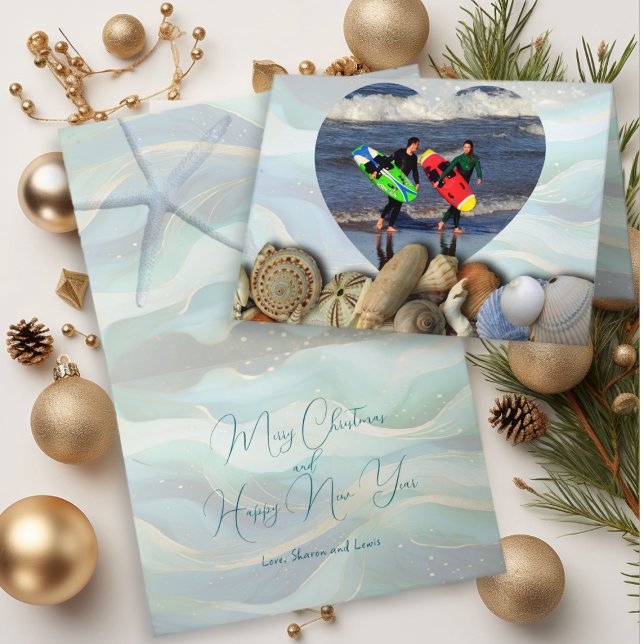 Beach Lovers Heart Photo Template Christmas Cards (Creator Uploaded)