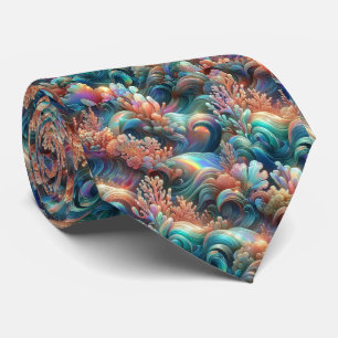 Beach Lovers Tie   Holographic Ocean Coral Pattern