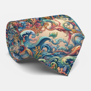 Beach Lovers Tie Holographic Ocean Coral Pattern