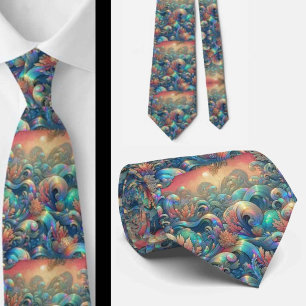 Beach Lovers Tie Holographic Ocean Coral Pattern