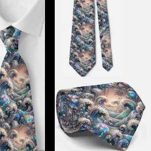 Beach Lovers Tie Holographic Ocean Coral Pattern