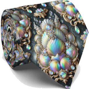 Beach Lovers Tie   Opal Diamond Seashell Pattern