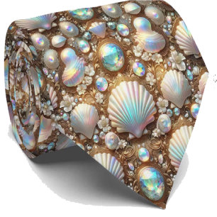 Beach Lovers Tie   Opal Diamond Seashell Pattern