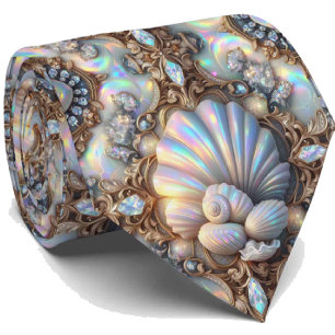 Beach Lovers Tie   Opal Diamond Seashell Pattern