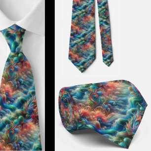 Beach Lovers Tie Rainbow Ocean Coral Pattern