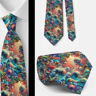 Beach Lovers Tie Rainbow Ocean Coral Pattern