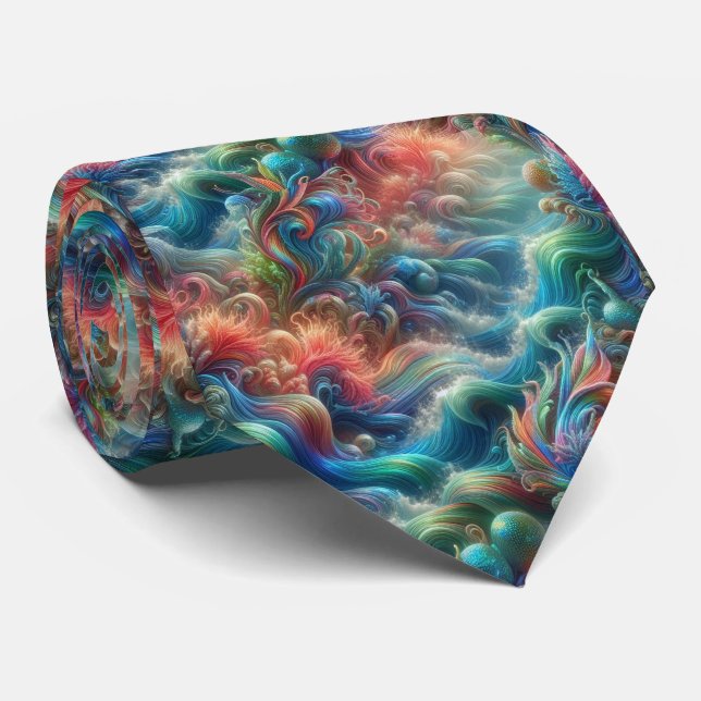 Beach Lovers Tie | Rainbow Ocean Coral Pattern (Rolled)