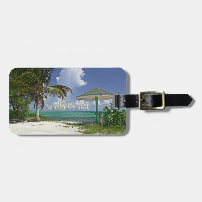 "BEACH" LUGGAGE TAG" PALM TREES/Beach/Umbrellal Tag (Front Horizontal)