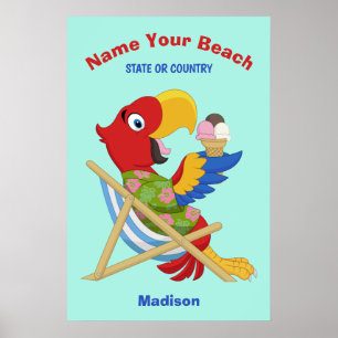 Beach Macaw custom name, text & colour posters