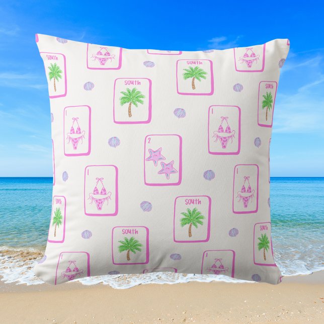 Beach Mahjong Bikini Starfish Palm Tree Coastal Cushion (Creator Uploaded)