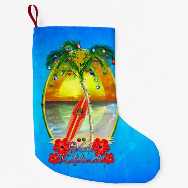 Beach Mele Kalikimaka Small Christmas Stocking (Front)
