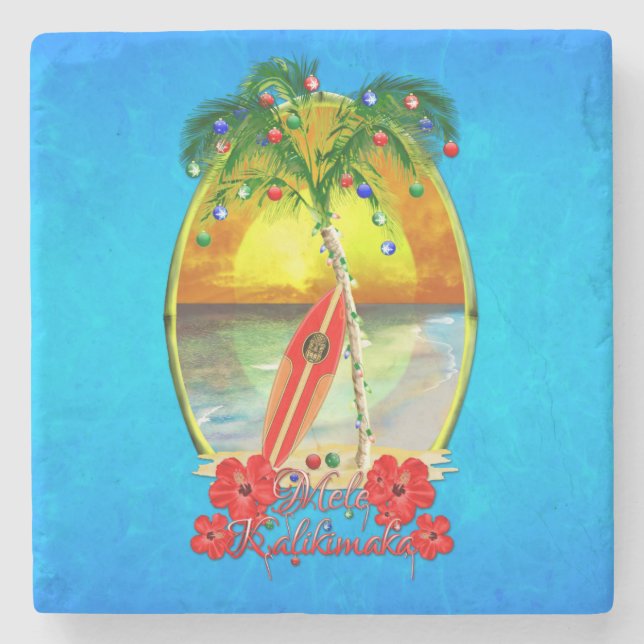 Beach Mele Kalikimaka Stone Coaster (Front)