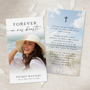 Beach Memorial Forever Hearts Photo Prayer Card