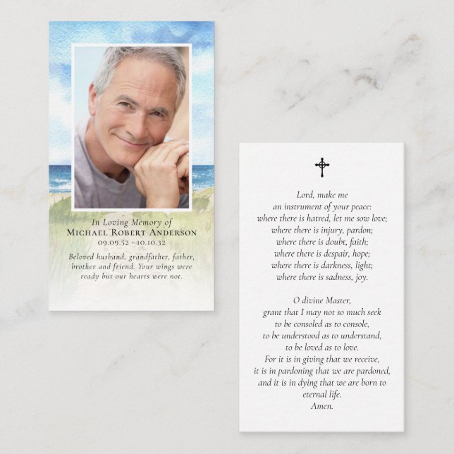 Beach Memorial Photo Prayer Card (Front/Back)