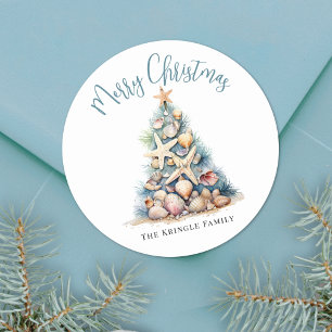 Beach Merry Christmas Classic Round Sticker