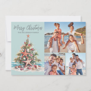 Beach Merry Christmas Family 3 Photo Collage Holiday Card