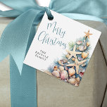 Beach Merry Christmas Favour Tags<br><div class="desc">Celebrate the season with this festive and beachy favour tag, perfect for attaching to gifts, party favours, and more. The design features a whimsical Christmas tree made of beach shells, starfish, and coral on the right side, adding a fun tropical touch to your holiday celebration. The colour palette includes teal...</div>