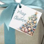 Beach Merry Christmas Gift<br><div class="desc">Celebrate the season with this festive and beachy tag, perfect for using as either a party favour tag or a gift tag on presents. The design features a whimsical Christmas tree made of beach shells, starfish, and coral on the right side, adding a fun tropical touch to your holiday celebration....</div>
