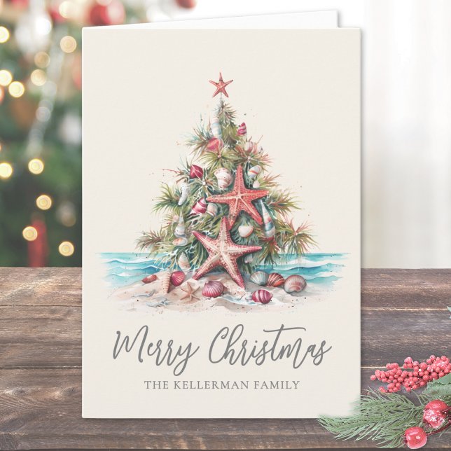 Beach Merry Christmas Tree Holiday Card (Beach Merry Christmas Tree Holiday Card)