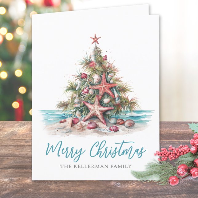 Beach Merry Christmas Tree Holiday Card (Beach Merry Christmas Tree Holiday Card)