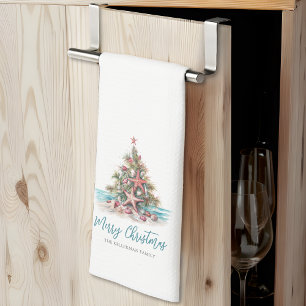 Beach Merry Christmas Tree Tea Towel