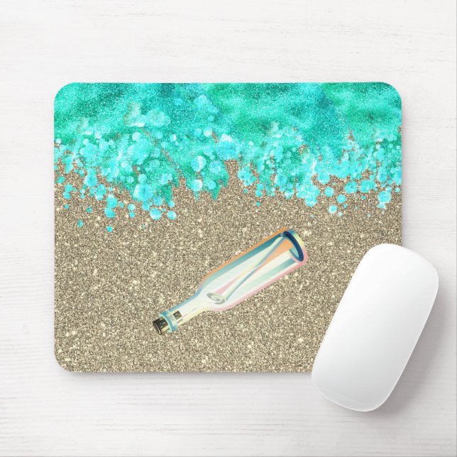 Beach message in a bottle shoreline ocean and sand mouse pad (With Mouse)