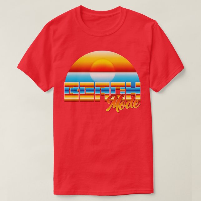 Beach Mode Retro 80s Neon Sunset T-Shirt (Design Front)