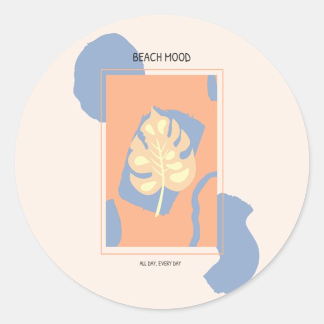 Beach Mood Abstract Tropical Leaf Classic Round Sticker (Front)