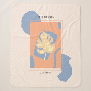Beach Mood Abstract Tropical Leaf Sherpa Blanket