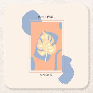 Beach Mood Abstract Tropical Leaf Square Paper Coaster