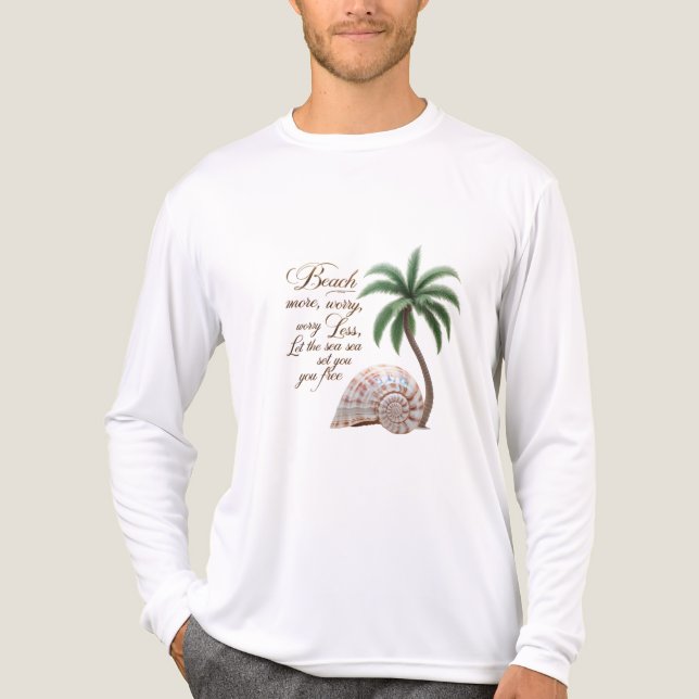 Beach More, Worry Less – Palm & Shell Luxe Long  Tri-Blend Shirt (Front)